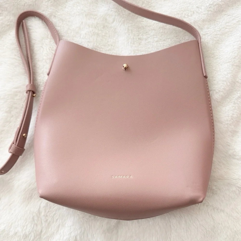 Samara Medium blush pink gold Shoulder crossbody bucket hand Bag purse